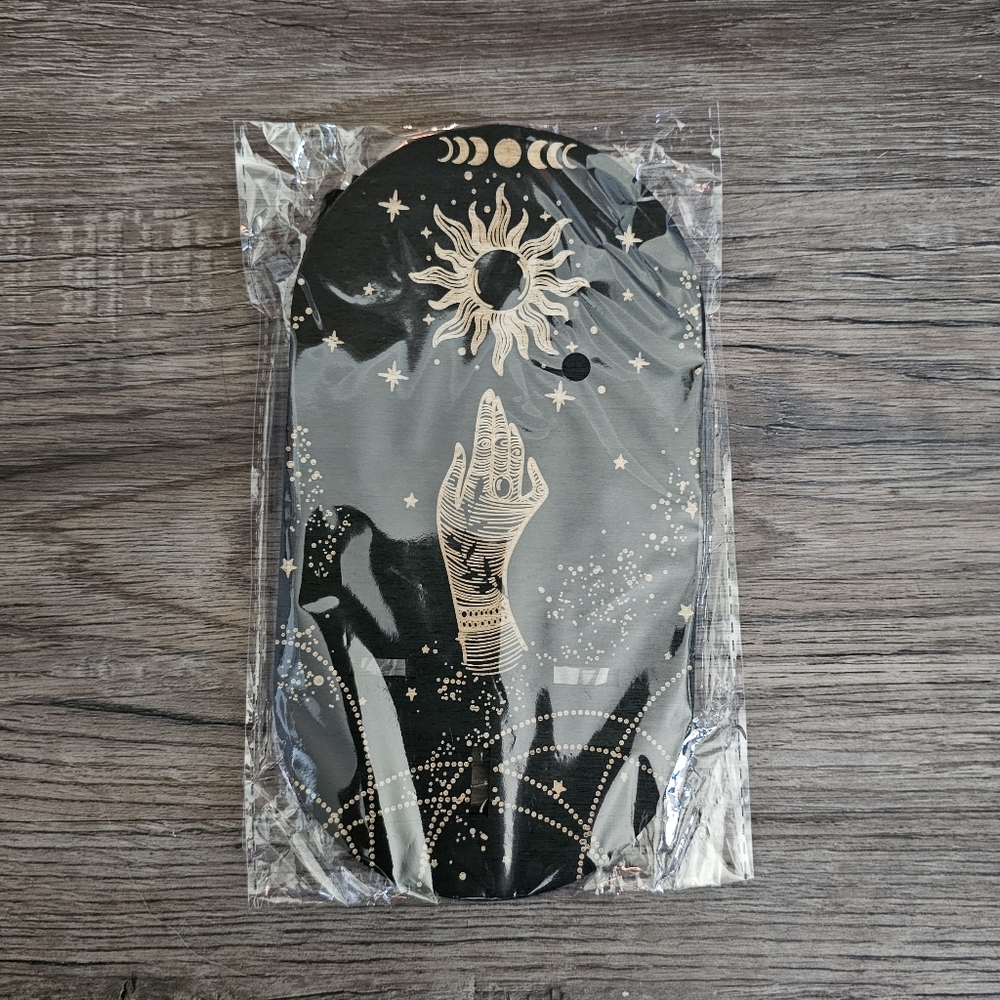 NIP Black Wood Oval Hand & Sun Art